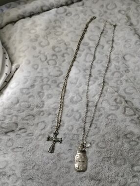Silver Cross Necklace & Silver 'Blessed' Jar Pendant Necklace - Silver